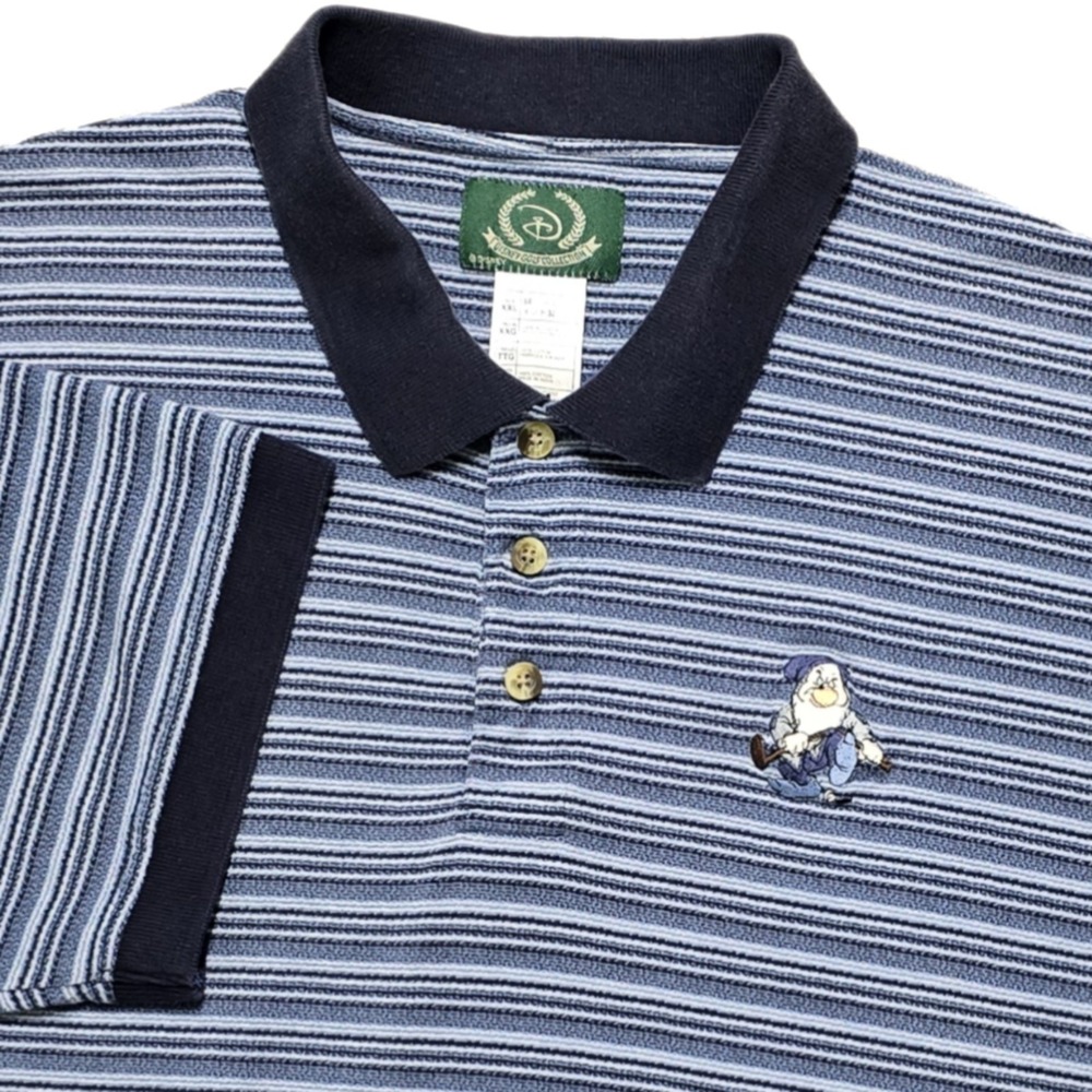VTG Disney Golf Collection Grumpy Polo Shirt Mens Size‎ 2XL Blue Striped